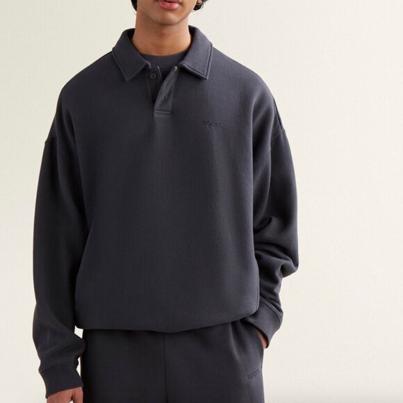 Roots Unisex Polo Fleece Sweater Grey - Picture 3 of 3